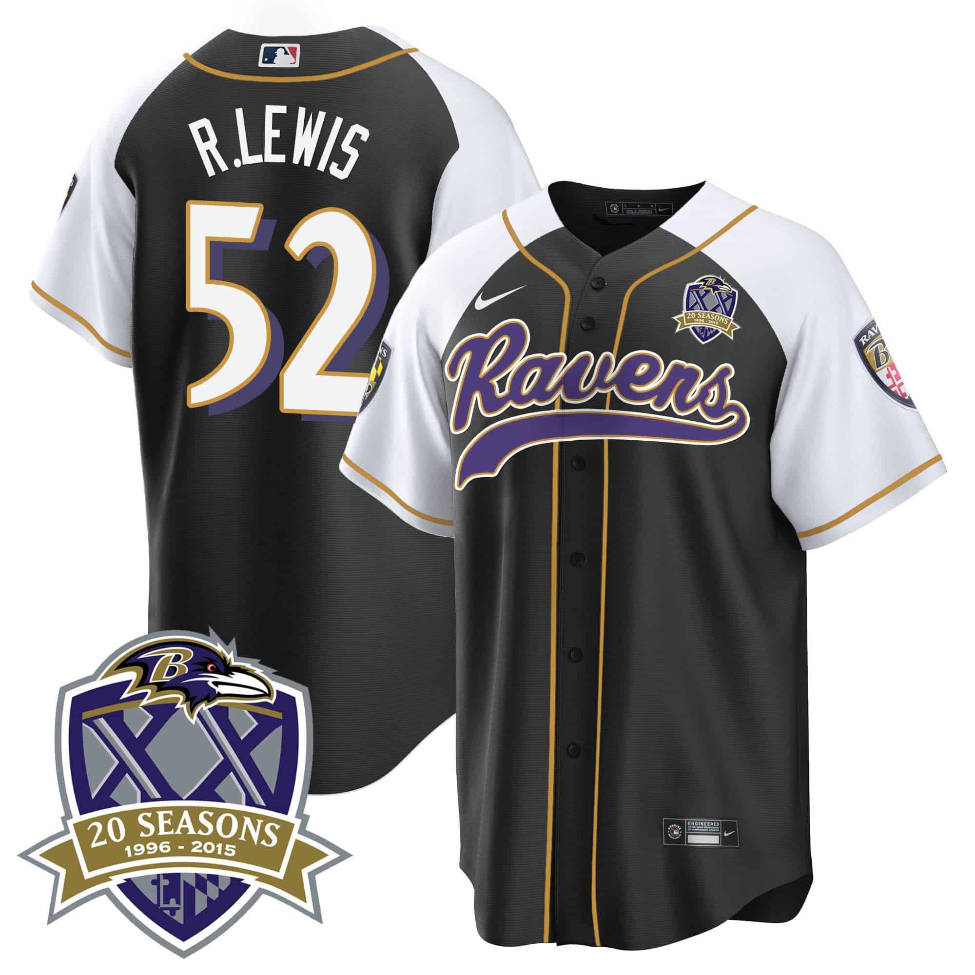 Men Baltimore Ravens #52 R.Lewis Black 2024 Nike 20th Season Patch Baseball NFL Jersey